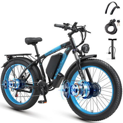 AWD Electric Bike for Adults, Peak 4000W Power 26” Fat Tire Ebike Dual Motor Electric Bicycles, 48V 22.4AH Removable Battery