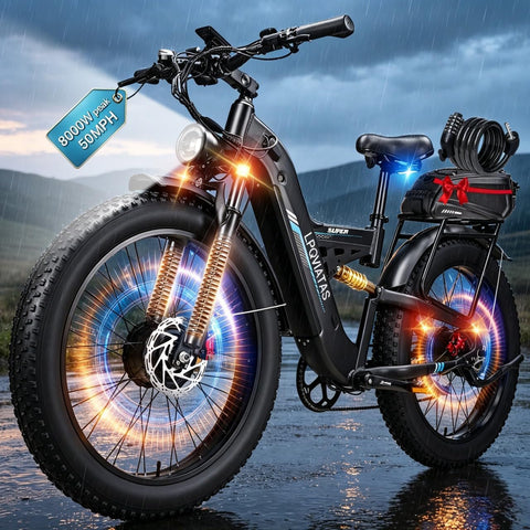 8000W Peak 52V 30AH Dual-Motor-Ebike for Adults, Max 50MPH Off-Road E Bike
