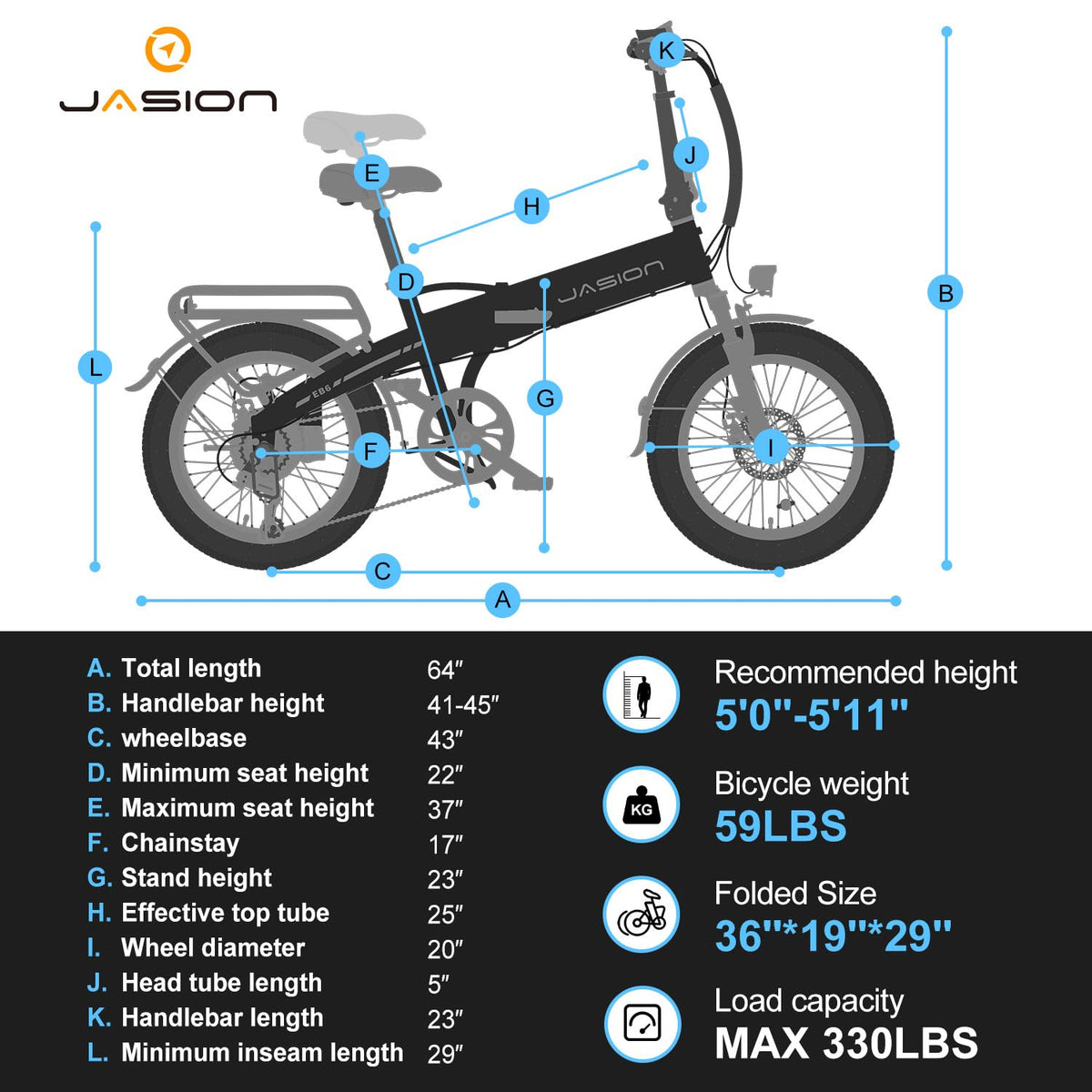 Jasion EB6 Foldable Electric Bike for Adults, 1200W Peak Motor 25 MPH EBike