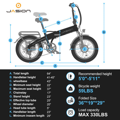 Jasion EB6 Foldable Electric Bike for Adults, 1200W Peak Motor 25 MPH EBike