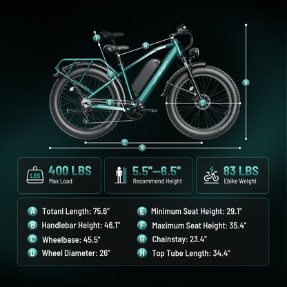 Jasion EB5 MAX Electric Bike for Adults with 1500W Peak Motor, 48V 15Ah (720Wh) Battery Electric Mountain Bike