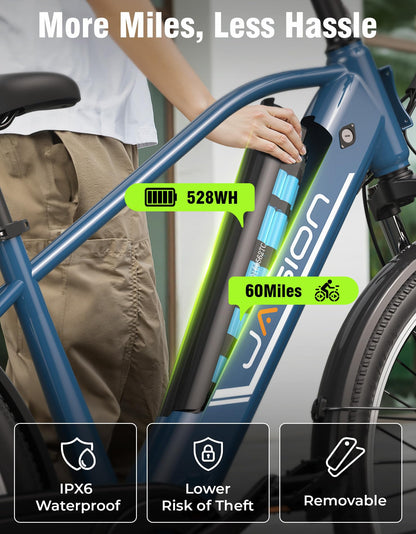 Jasion Roamer Electric Bike for Adults, 26" Commuter Ebike Peak 1200W 528WH Removable Battery