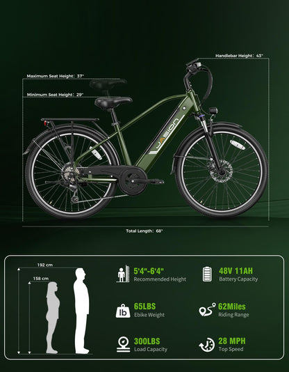 Jasion Roamer/ST Electric Bike for Adults, 26'' Commuter Ebike 1200W 528WH Removable Battery