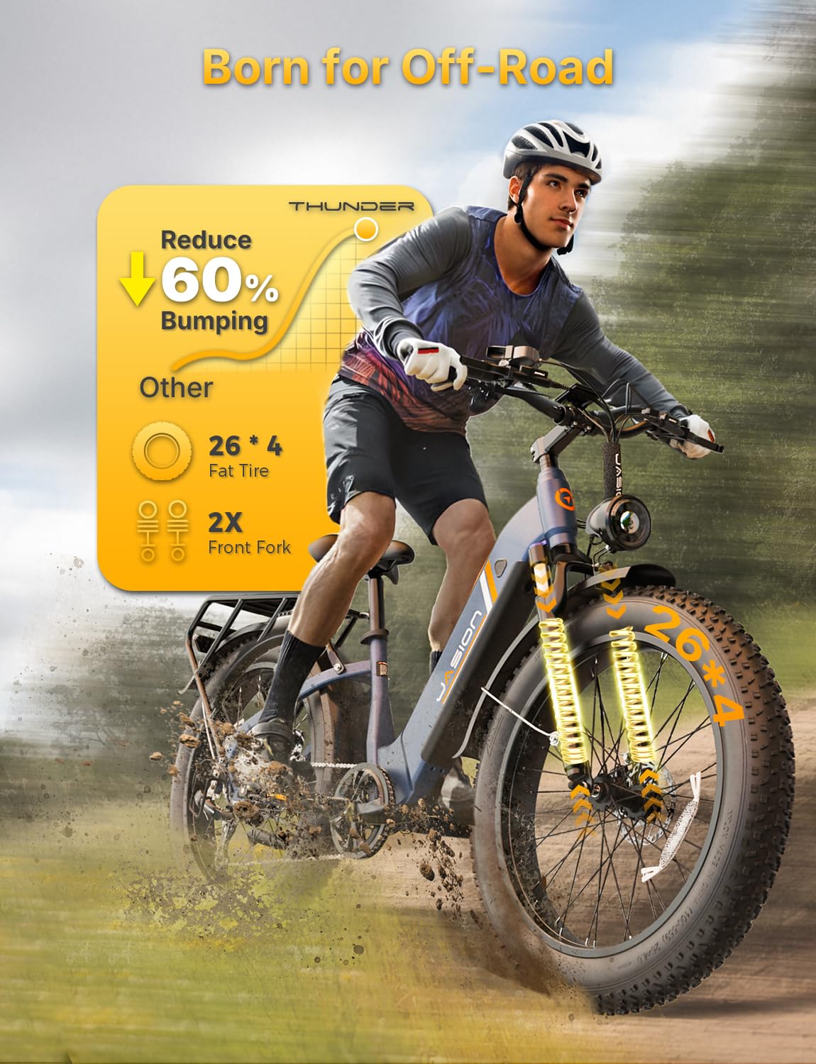 Jasion Thunder Electric Bike for Adults,1800W Peak Fat Tire E Bikes,26''x 4'',80 Miles with 864Wh Removable Battery