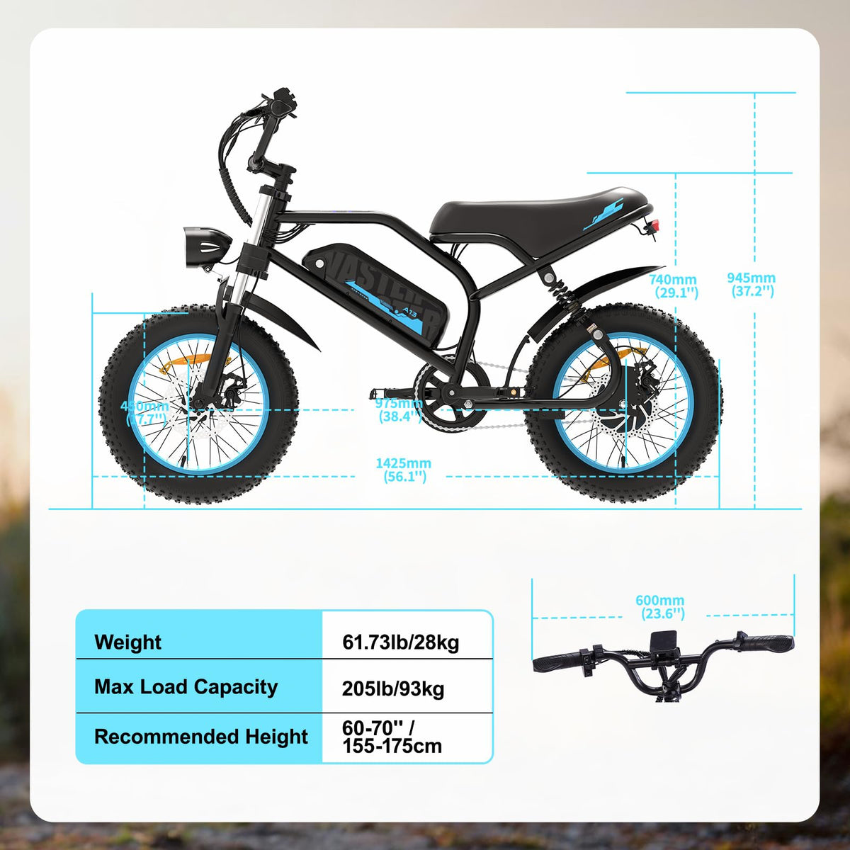 AVDLBIKE Electric Bike, 16'' Fat Tire eBike for Teens/Adults, 500W E-Bike with 36V/12.8Ah Removable Battery