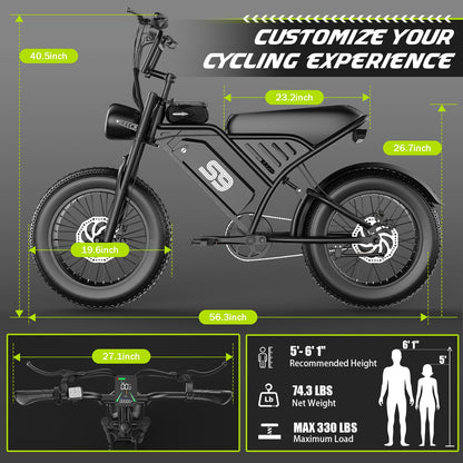 ASKGO Electric Bike for Adults Teens, 2500W Peak, 28/36 Mph & 65 Miles, 16/20" Fat Tire All-Terrain Electric Dirt Bike