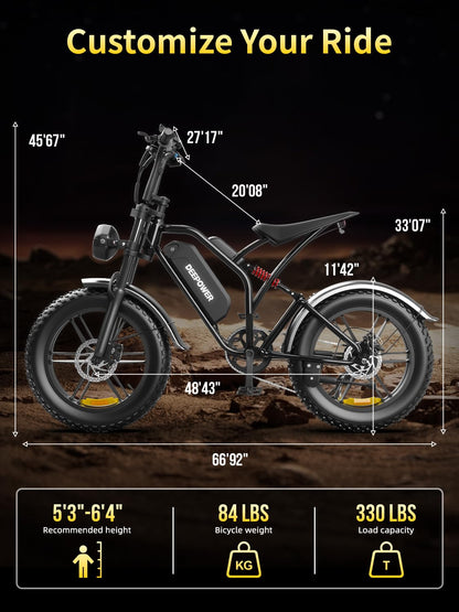 DEEPOWER S20 Electric Bike for Adults, 1500W Peak Motor, Up to 32MPH, 48V 25AH Removable Battery
