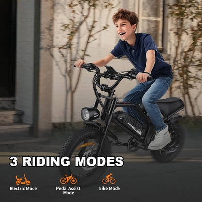 AVDLBIKE Electric Bike, A13 16'' Ebike for Teens, 500W Fat Tire E-Bike with 36V/12.8Ah Removable Battery
