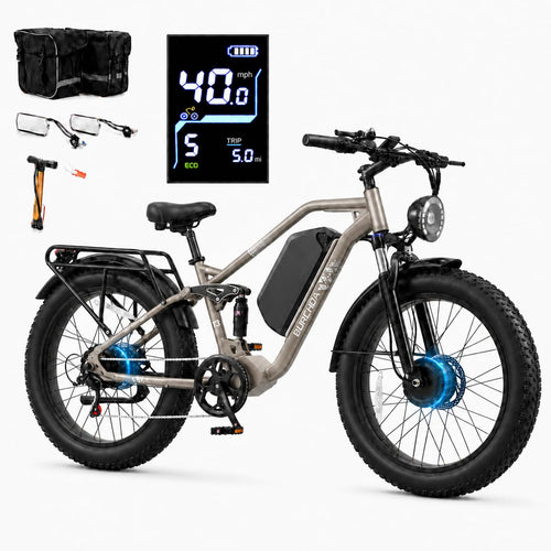 5000W Peak AWD Dual Motor Electric Bike for Adults Up to 90 Mi Long Range