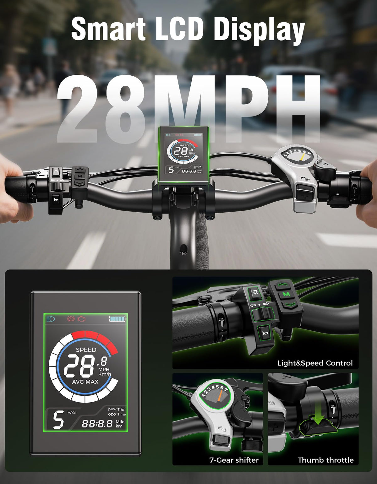 Jasion Roamer/ST Electric Bike for Adults, 26'' Commuter Ebike 1200W 528WH Removable Battery