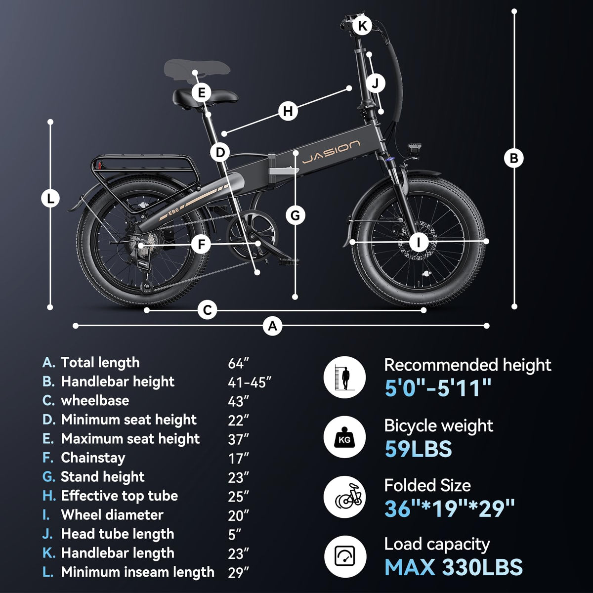 Jasion EB6 Foldable Electric Bike for Adults, 1200W Peak Motor 25 MPH EBike