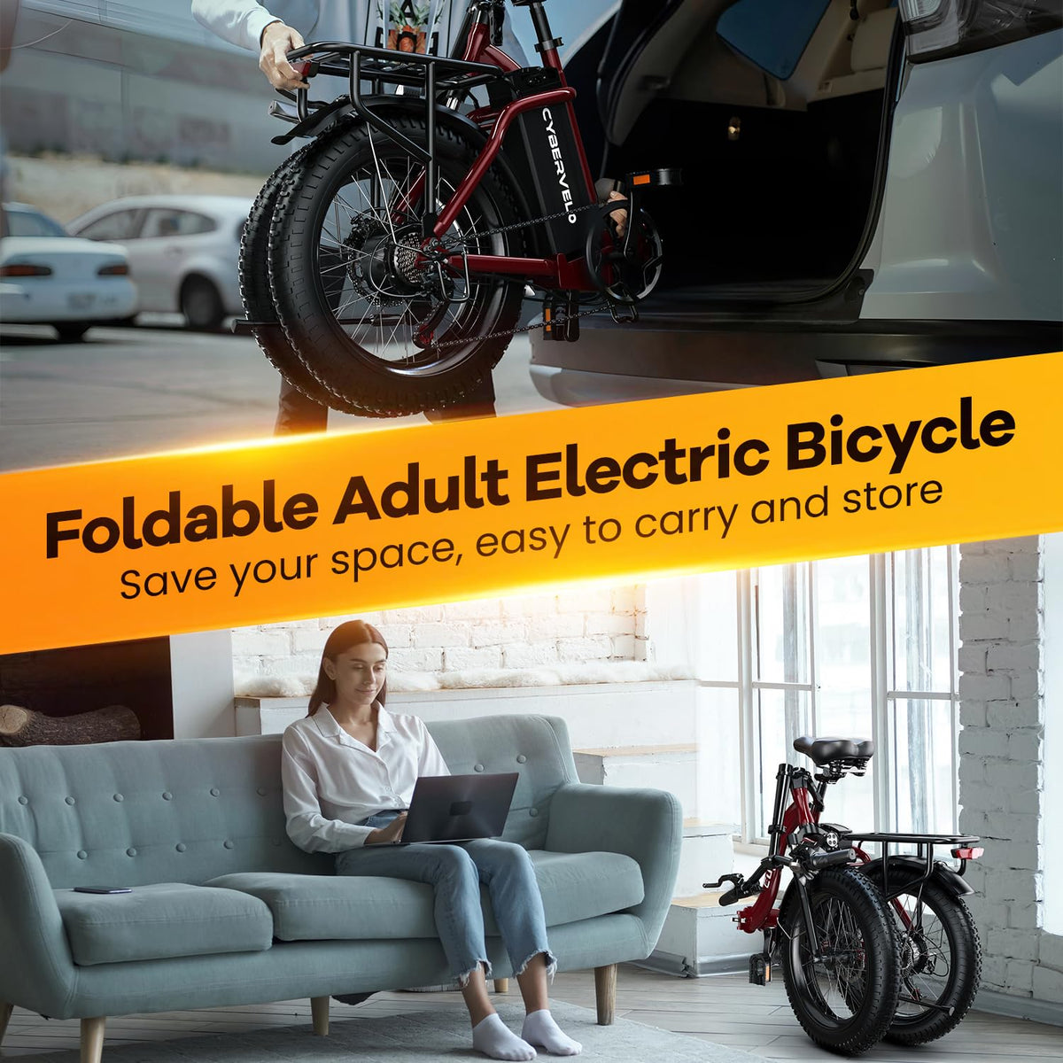 Folding Electric Bike for Adults with Peak 1000W Motor, 48V 20AH Battery up to 80 Miles, 20" Fat Tire All Terrain Ebike