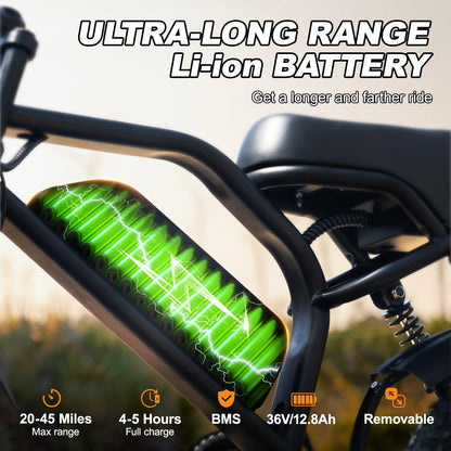 AVDLBIKE Electric Bike, 16'' Fat Tire eBike for Teens/Adults, 500W E-Bike with 36V/12.8Ah Removable Battery