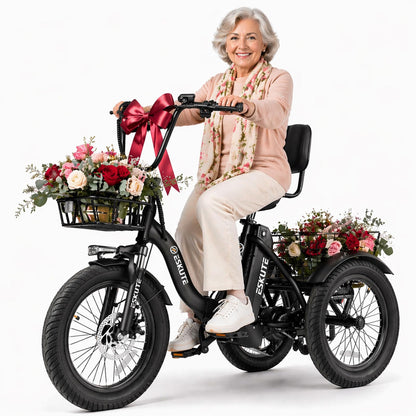 ESKUTE E Trike Electric Bike, Peak 1200W Brushless Motor Folding Trike 18X3.0 Fat Tire Ebike, 624Wh Battery
