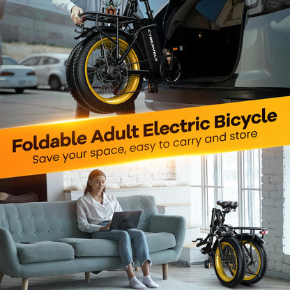 Folding Electric Bike for Adults with Peak 1000W Motor, 48V 20AH Battery up to 80 Miles, 20" Fat Tire All Terrain Ebike