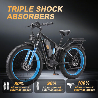 KETELES Ebikes for Adults, AWD Dual Motor Ebike Peak 6000W 26” Electric Bike Fat Tire
