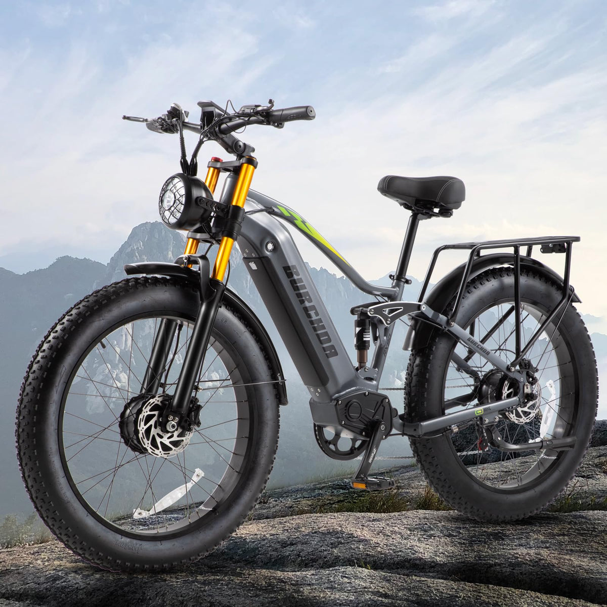 BIGUODIR 3000W Peak AWD Dual Motor Electric Bike for Adults Foldable