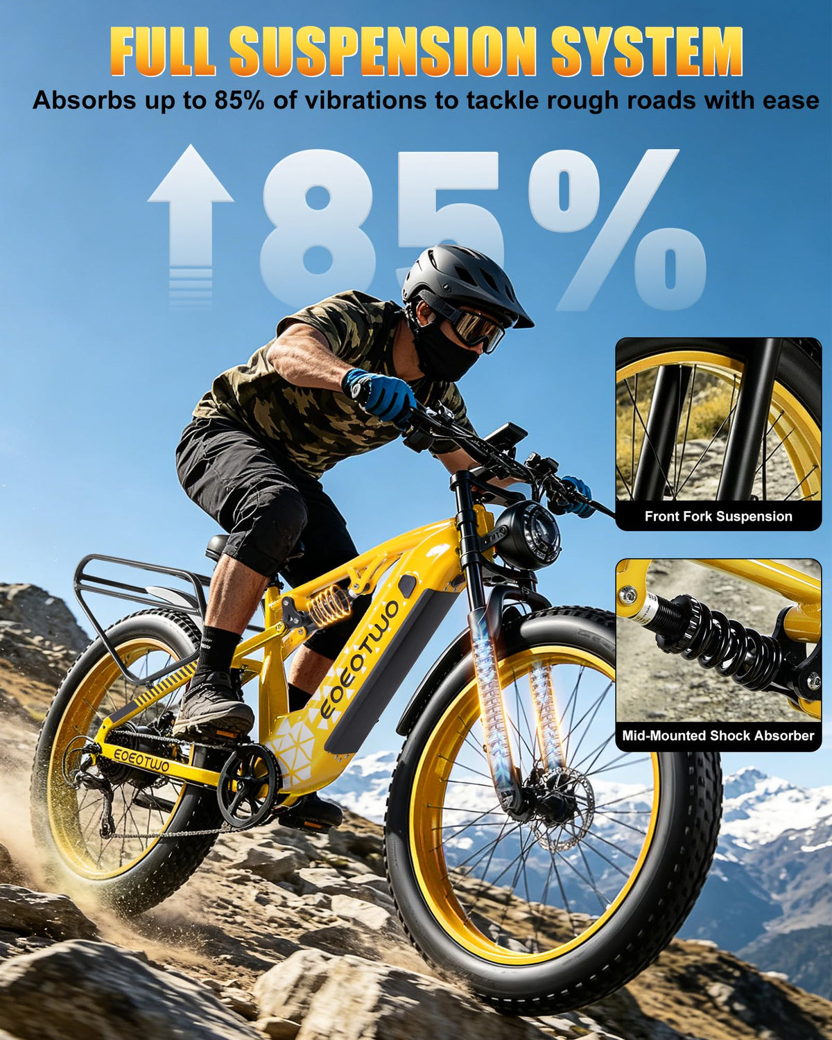 Electric Bike, 1500W Peak 28+ MPH 26" Fat Tire Electric Bicycle, 60+ Miles Off-Road E Bike for Adults