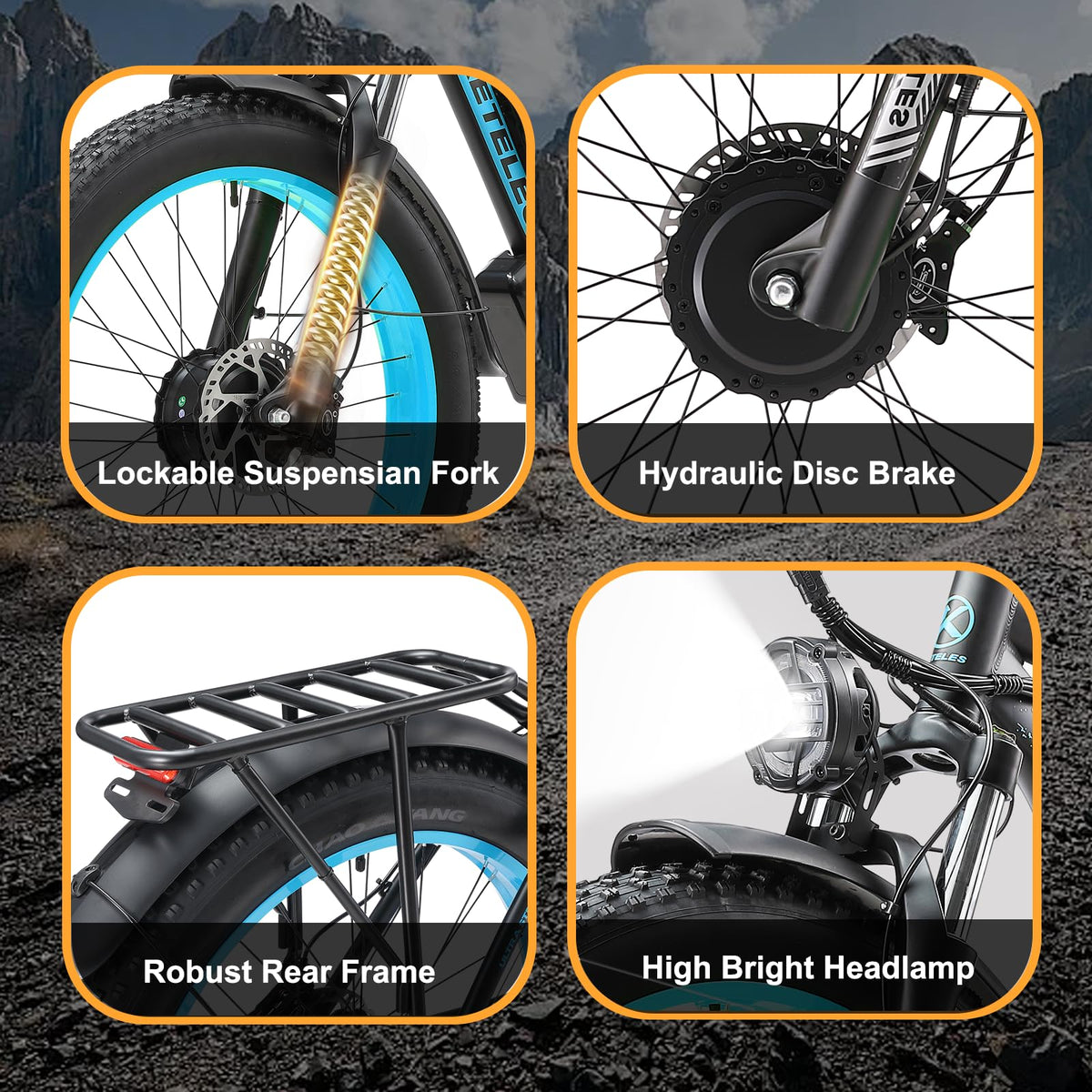 KETELES Ebikes for Adults, AWD Dual Motor Ebike, 26'' Fat Tire Peak 750W E-Bike with 48V 22.4AH Battery