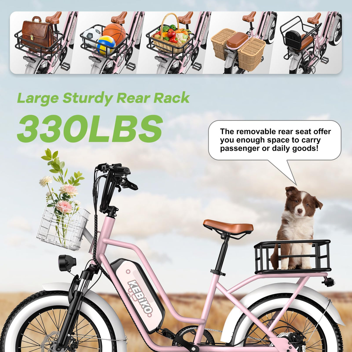 Electric Bike for Adults, 20"x 4" Fat Tire Ebike, 1450W Peak Bike with 48V 20AH Removable Battery