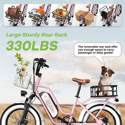 Electric Bike for Adults, 20"x 4" Fat Tire Ebike, 1450W Peak Bike with 48V 20AH Removable Battery