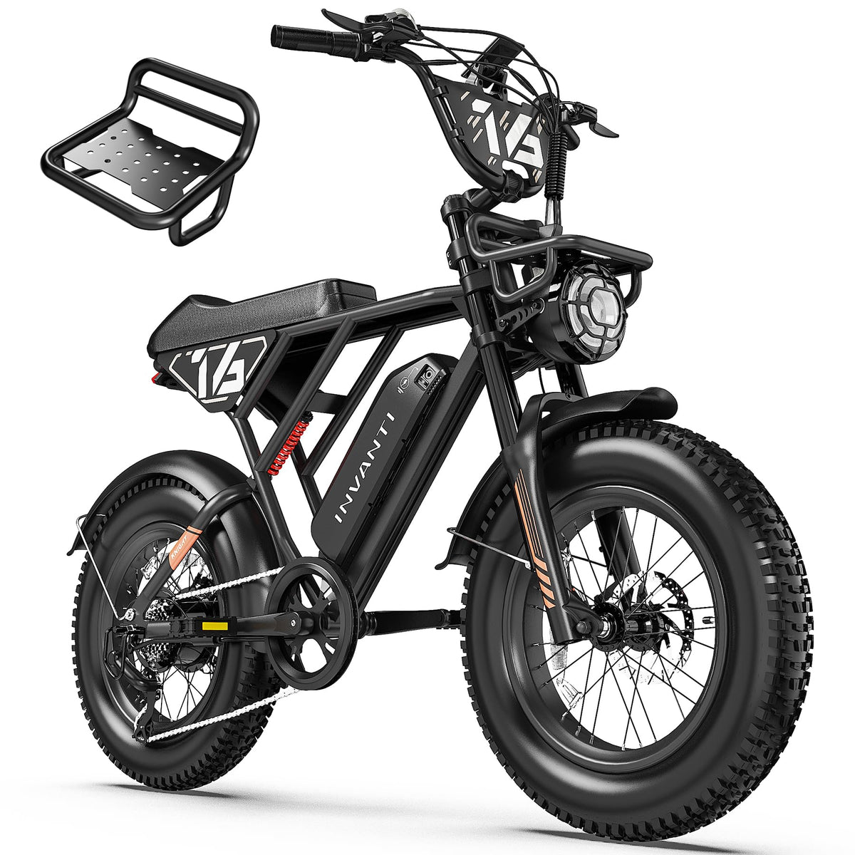INVANTI Electric Bike for Adults,48V15Ah Removable Battery Ebike,Peak 1500W Motor,20"x4" Fat Tire Electric Bike