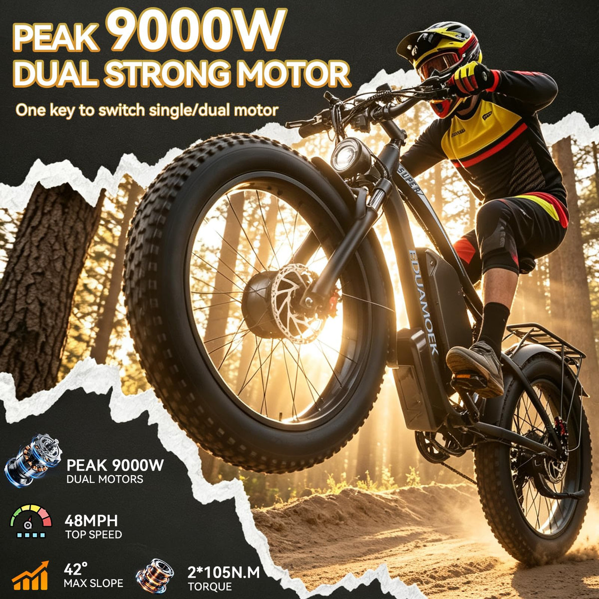 Peak-9000W-Dual-Motor-Electric-Bike for Adults with 58V Peak 34Ah Battery Up to 105 Mile, Max 48MPH Fast-Dual-Motor-Ebike