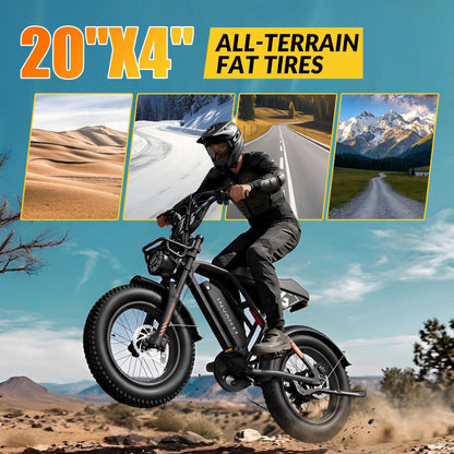 INVANTI Electric Bike for Adults,48V15Ah Removable Battery Ebike,Peak 1500W Motor,20"x4" Fat Tire Electric Bike
