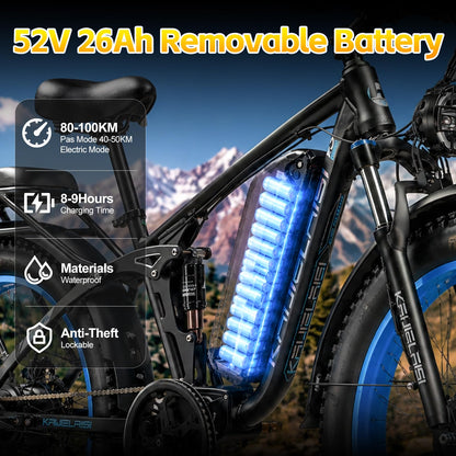 KETELES Ebikes for Adults, AWD Dual Motor Ebike Peak 6000W 26” Electric Bike Fat Tire