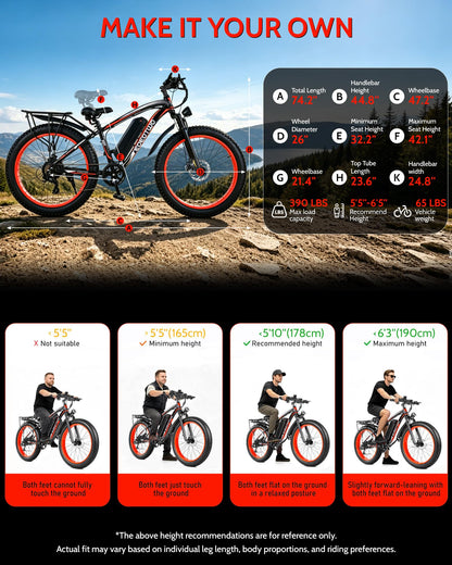EOEOTWO Electric Bike for Adults, 1500W Peak E-Bikes, 26" Fat Tire Ebikes
