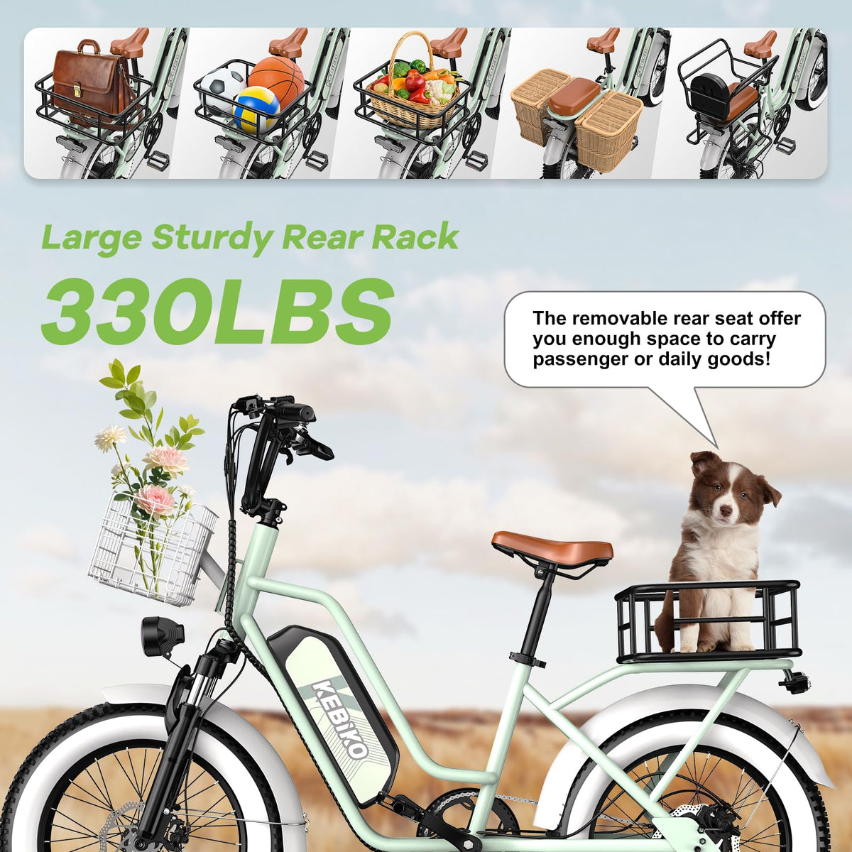 EUYBIKE Electric Bike for Adults, 20"x 4" Fat Tire Ebike, 1450W Peak Cargo Ebike with 48V 20AH Removable 960WH Battery