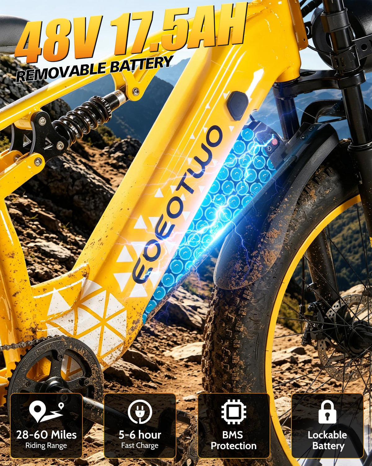 Electric Bike, 1500W Peak 28+ MPH 26" Fat Tire Electric Bicycle, 60+ Miles Off-Road E Bike for Adults