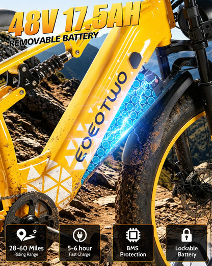Electric Bike, 1500W Peak 28+ MPH 26" Fat Tire Electric Bicycle, 60+ Miles Off-Road E Bike for Adults