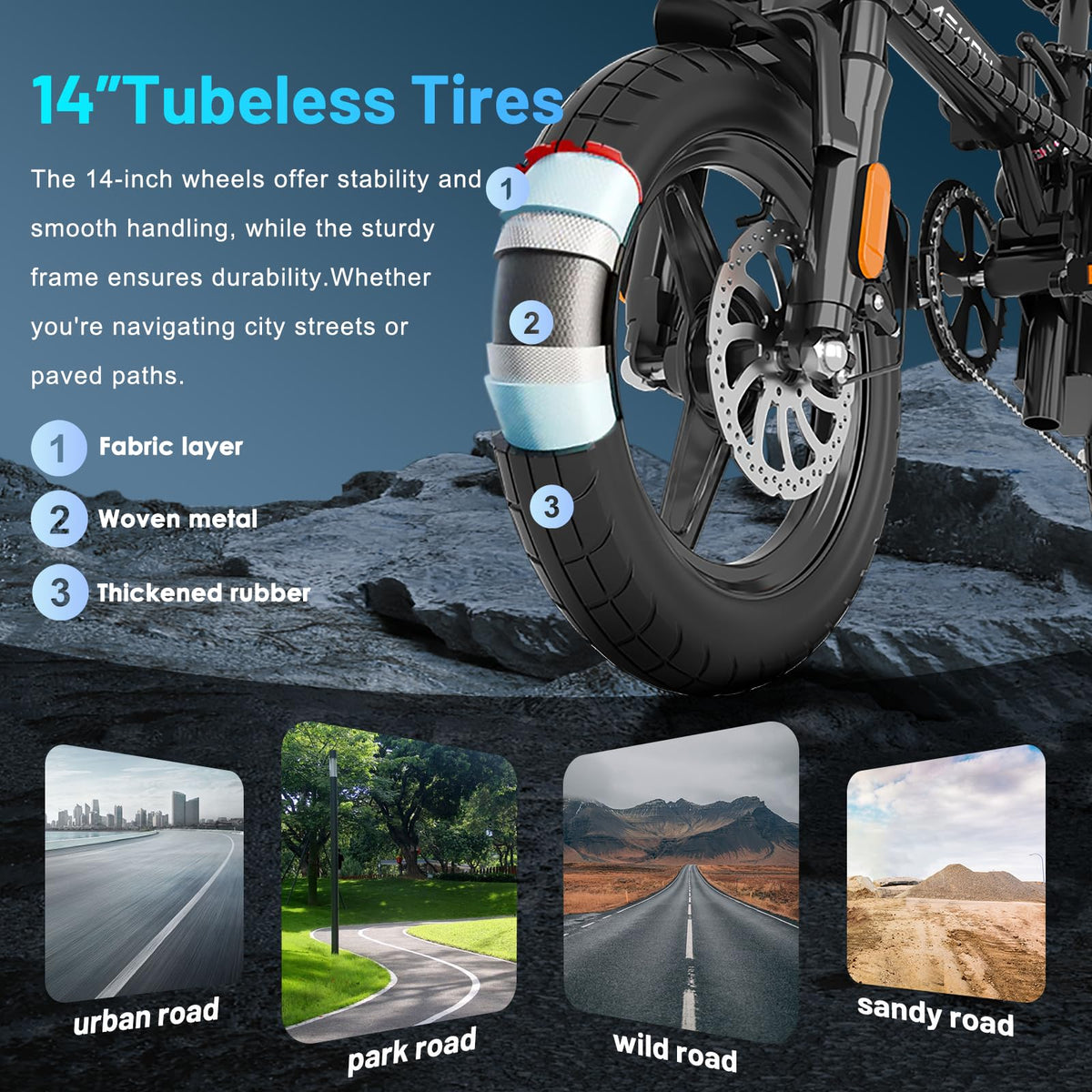 Folding Electric Bike for Adults and Teens, 14" E Bike for Daily Commuting
