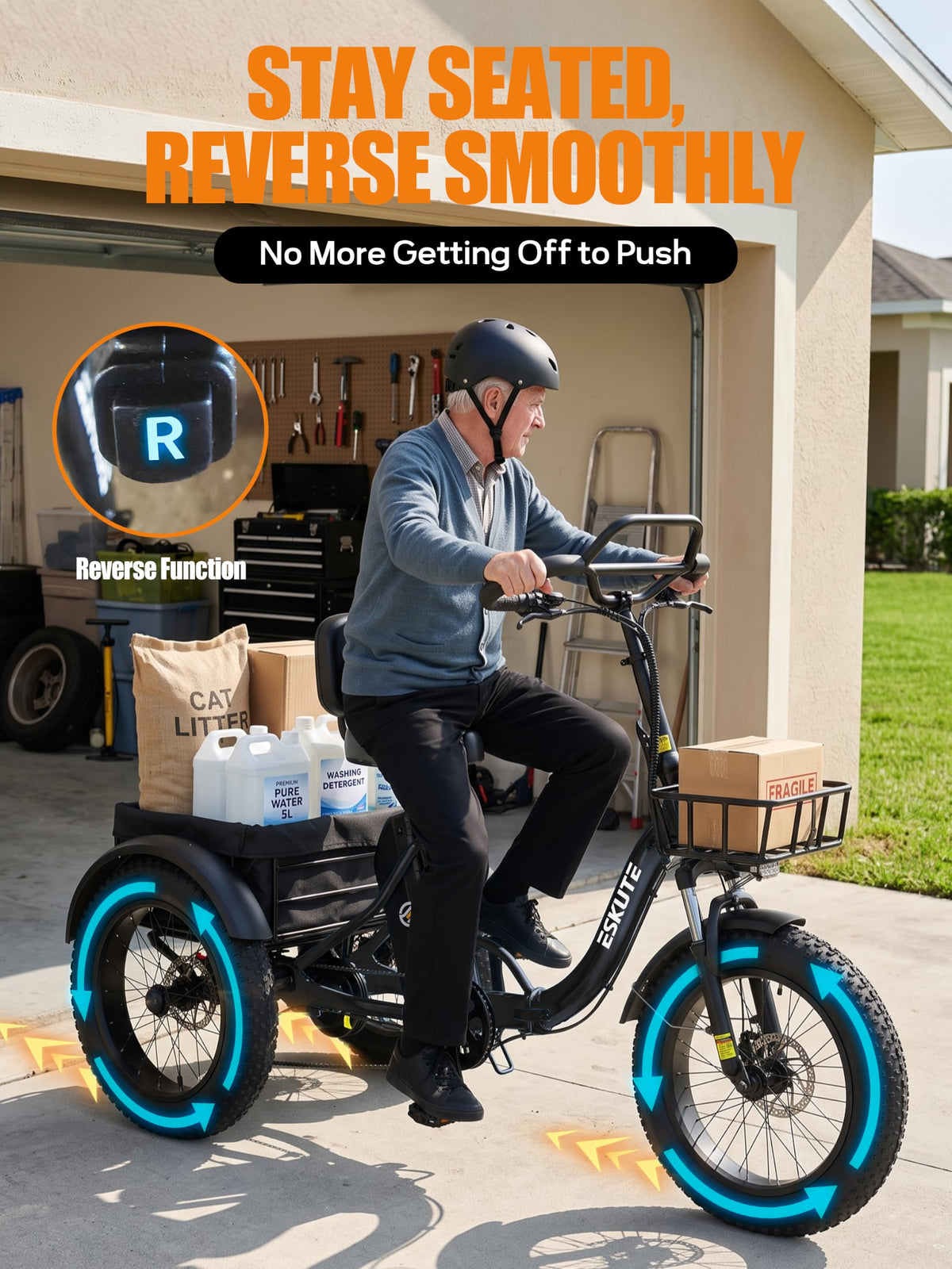 ESKUTE T300 Pro Electric Trike for Adults, 998.4Wh Long-Range Battery, 1200W Peak Motor, 20"x4.0" Fat Tires