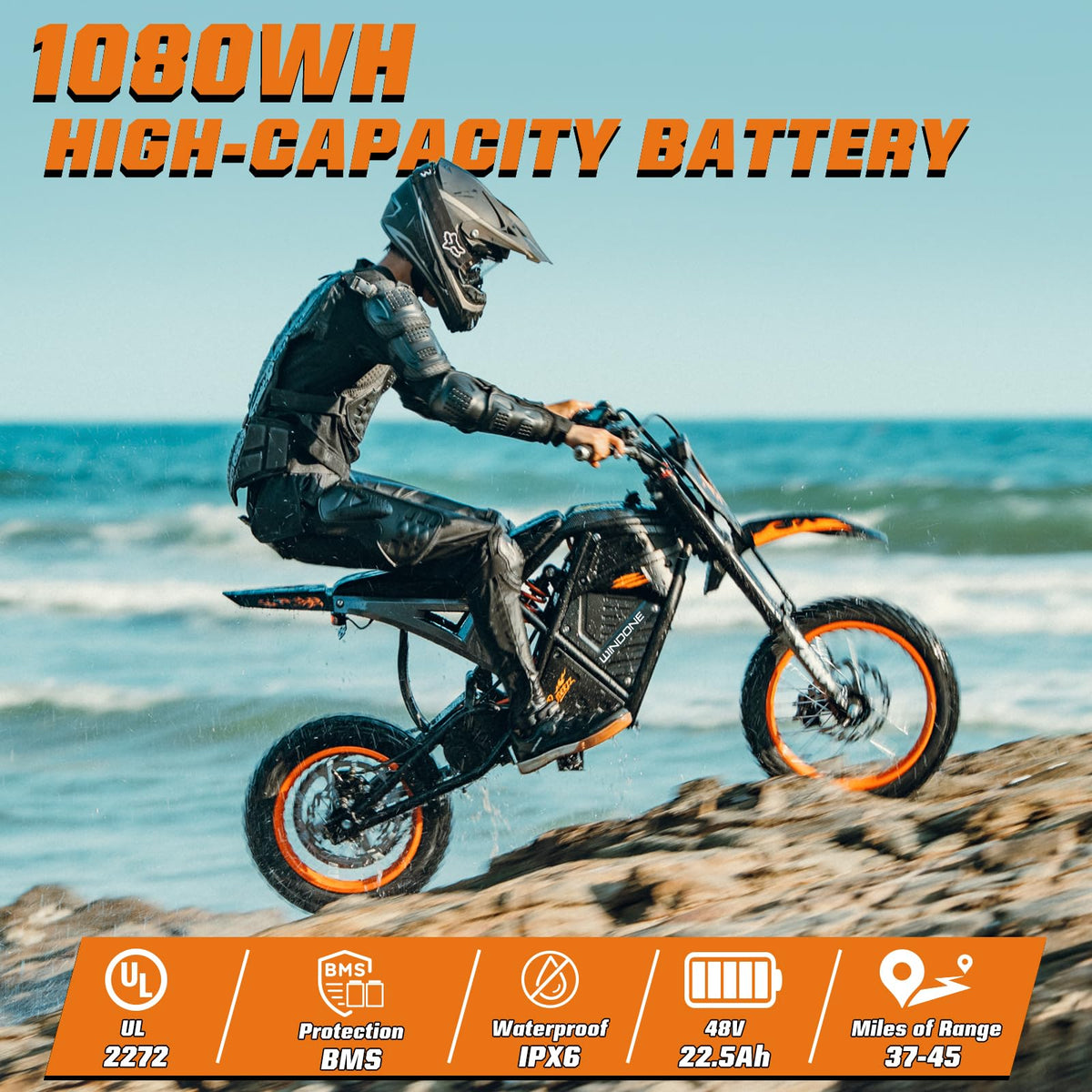 Windone RM7 Electric Dirt Bike for Teens & Adults, 37MPH Max, 1080WH