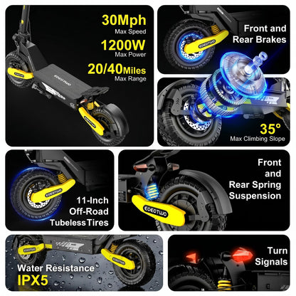 Electric Scooter for Adults, 11" Off-Road Tires, Fast E Scooter