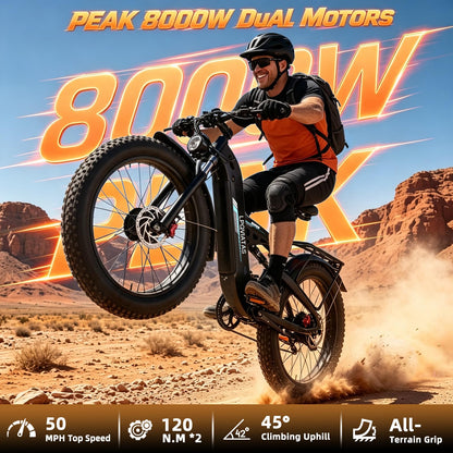 8000W Peak 52V 30AH Dual-Motor-Ebike for Adults, Max 50MPH Off-Road E Bike
