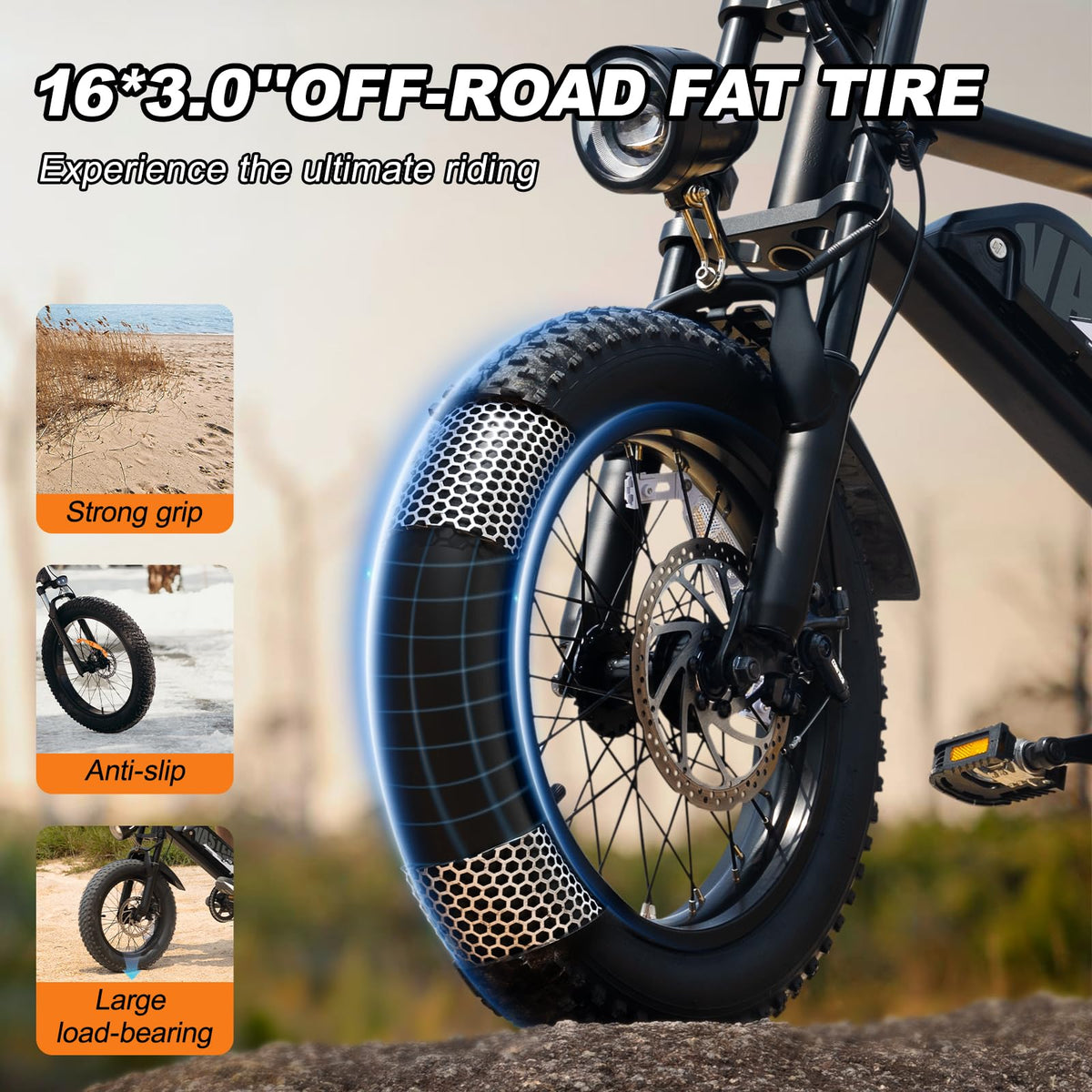 AVDLBIKE Electric Bike, A13 16'' Ebike for Teens, 500W Fat Tire E-Bike with 36V/12.8Ah Removable Battery