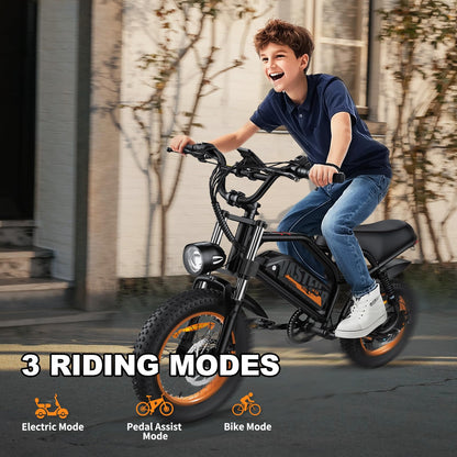 AVDLBIKE Electric Bike, 16'' Fat Tire eBike for Teens/Adults, 500W E-Bike with 36V/12.8Ah Removable Battery