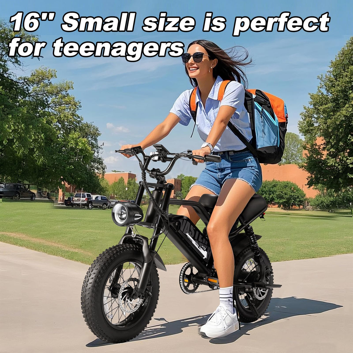 AVDLBIKE Electric Bike, A13 16'' Ebike for Teens, 500W Fat Tire E-Bike with 36V/12.8Ah Removable Battery