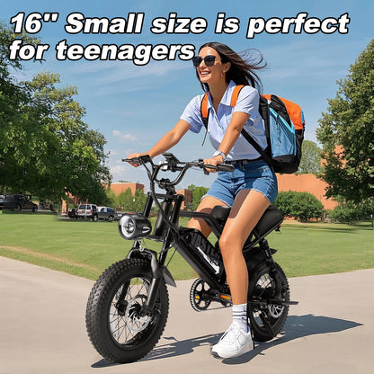 AVDLBIKE Electric Bike, A13 16'' Ebike for Teens, 500W Fat Tire E-Bike with 36V/12.8Ah Removable Battery