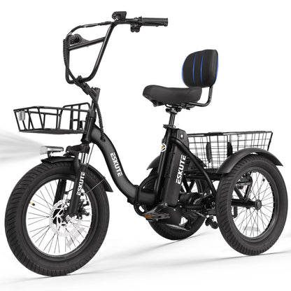 ESKUTE E Trike Electric Bike, Peak 1200W Brushless Motor Folding Trike 18X3.0 Fat Tire Ebike, 624Wh Battery