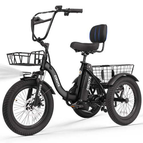 ESKUTE E Trike Electric Bike, Peak 1200W Brushless Motor Folding Trike 18X3.0 Fat Tire Ebike, 624Wh Battery