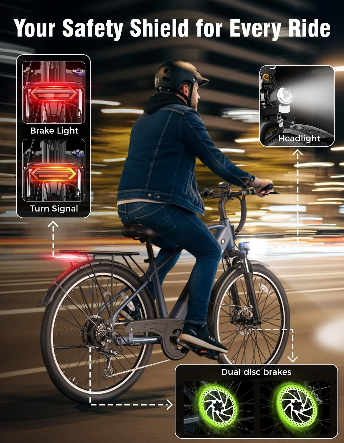 Jasion Roamer Electric Bike for Adults, 26" Commuter Ebike Peak 1200W 528WH Removable Battery