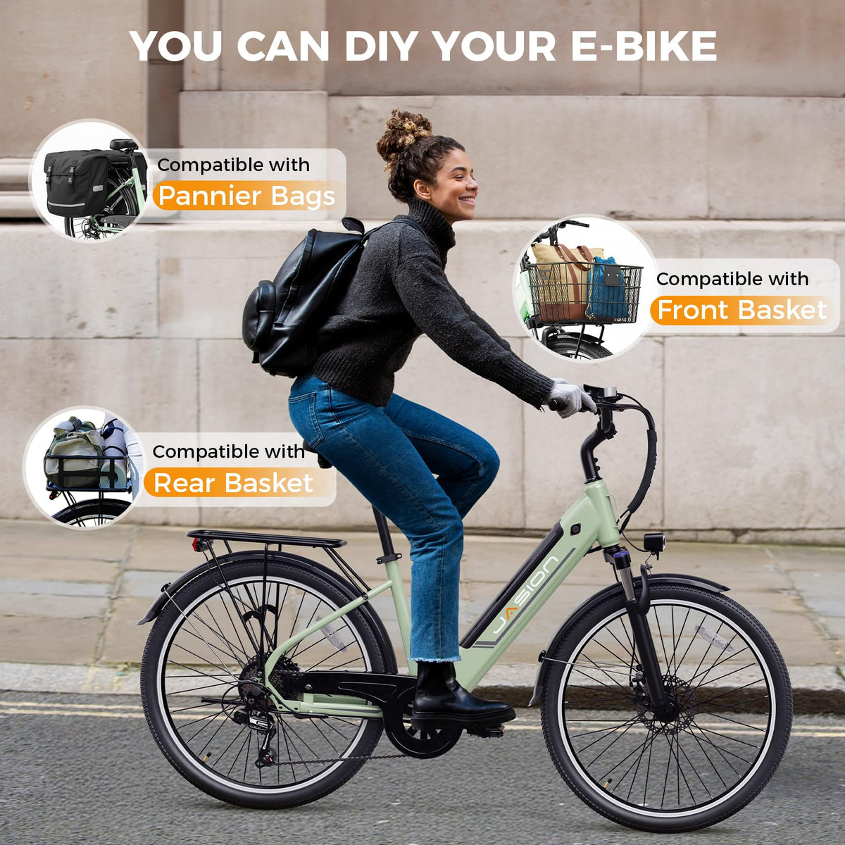 Jasion Roamer/ST Electric Bike for Adults, 26'' Commuter Ebike 1200W 528WH Removable Battery