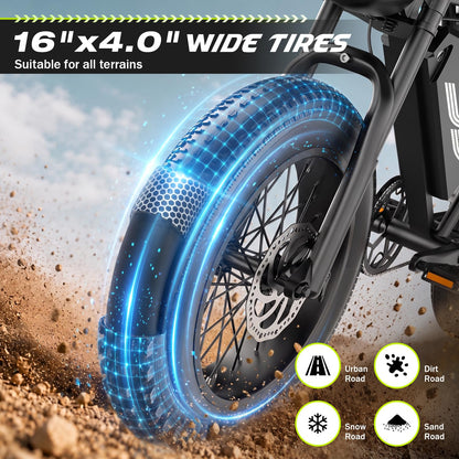 ASKGO Electric Bike for Adults Teens, 2500W Peak, 28/36 Mph & 65 Miles, 16/20" Fat Tire All-Terrain Electric Dirt Bike