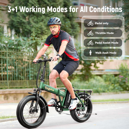 EUYBIKE Foldable Electric Bike for Adults, 48V 20Ah Removable Lithium Battery up to 80Miles, 20" Fat Tire 1000W Dirt Ebike