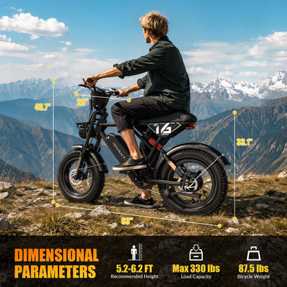 INVANTI Electric Bike for Adults,48V15Ah Removable Battery Ebike,Peak 1500W Motor,20"x4" Fat Tire Electric Bike