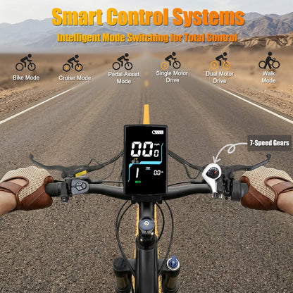 5000W Peak AWD Dual Motor Electric Bike for Adults Up to 90 Mi Long Range